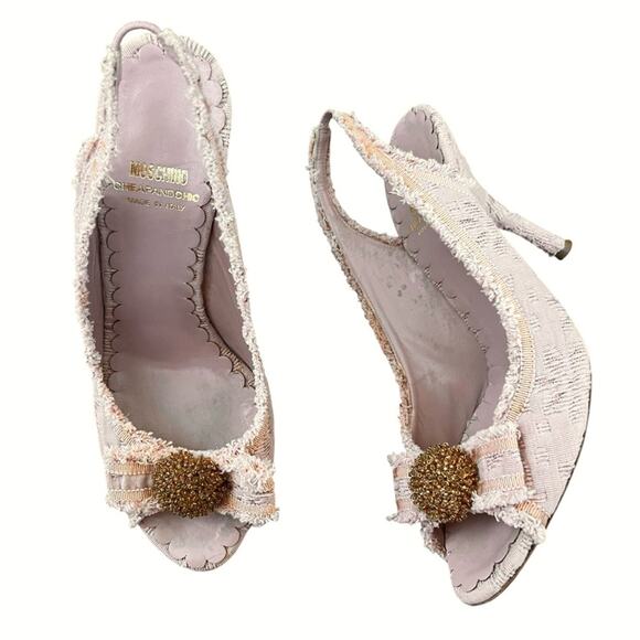 Moschino Cheap And Chic Women’s Open Toe Pink Boucle Fabric Pump Heels Size 38 - Picture 13 of 13